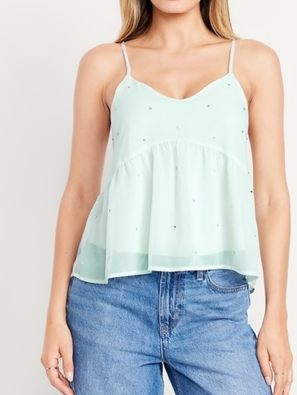 M • Old Navy • Sleeveless Seafoam V-Neck Embellished Cami Peplum Top